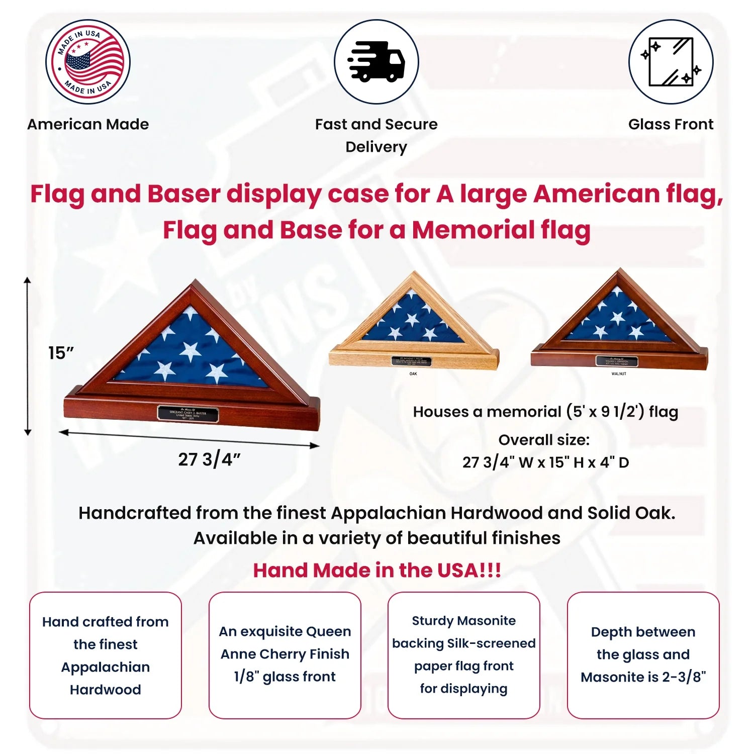 Flag and Baser display case for A large American flag, Flag and Base for a Memorial flag, Large Flag and pedestal display frame The Military Gift Store