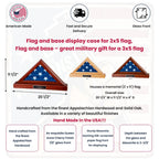 Flag and base display case for 3x5 flag, Flag and base – great military gift for a 3x5 flag, Flag and pedestal display case The Military Gift Store