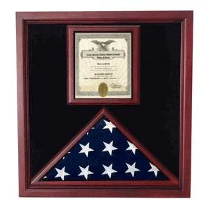 Flag and Document Display Case, Cherry Case with Document The Military Gift Store