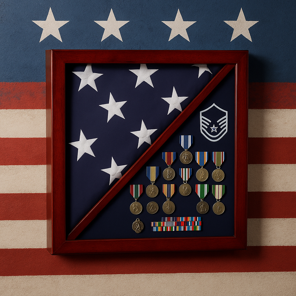 Cherry Flag and Medal Display Case Premium Wood - 5'x9.5' flag The Military Gift Store