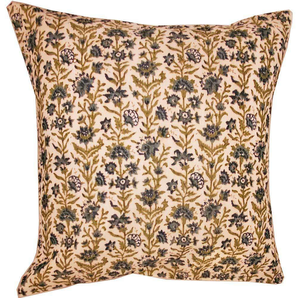 Floral Garden Chanderi Cushion Cover 16x16 Inch Home Accent BandsCo Straps