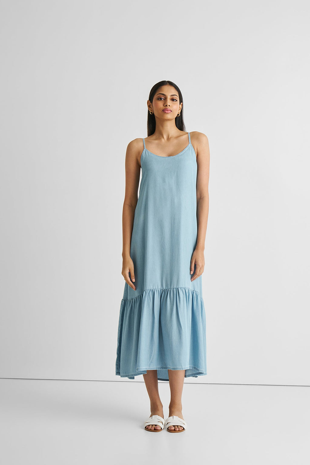 Flowy Maxi Dress in Blue Denim Purplish Diva