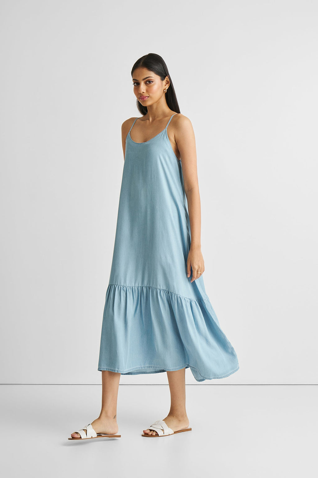 Flowy Maxi Dress in Blue Denim Purplish Diva
