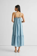 Flowy Maxi Dress in Blue Denim Purplish Diva