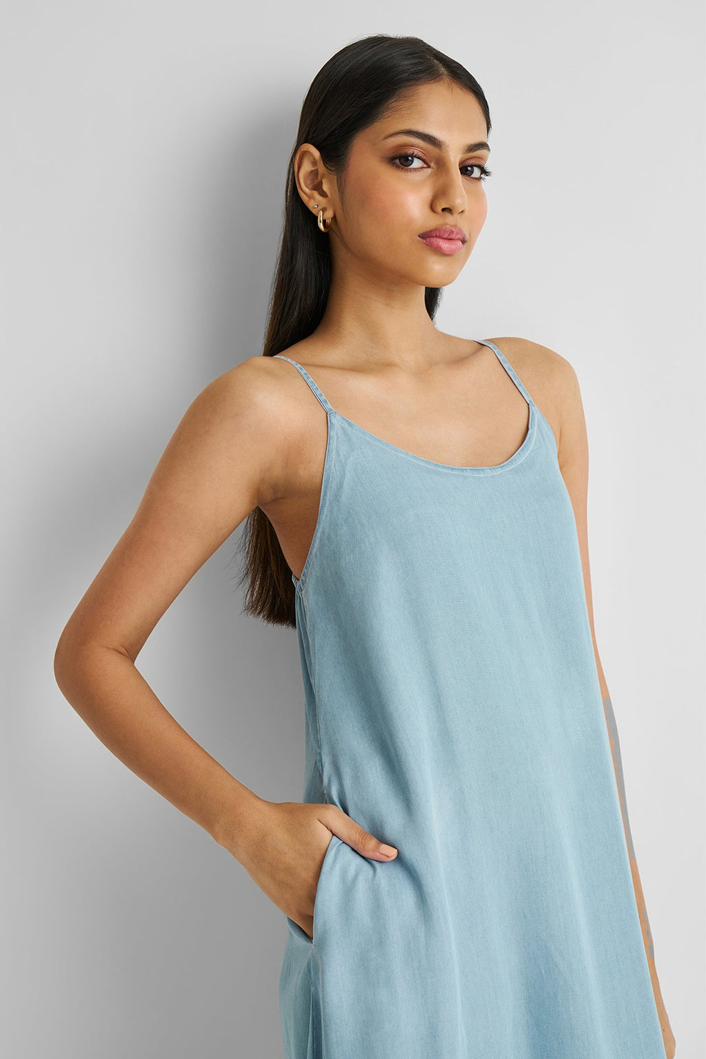 Flowy Maxi Dress in Blue Denim Purplish Diva