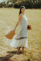 Flowy Maxi Dress in Black Florals Purplish Diva