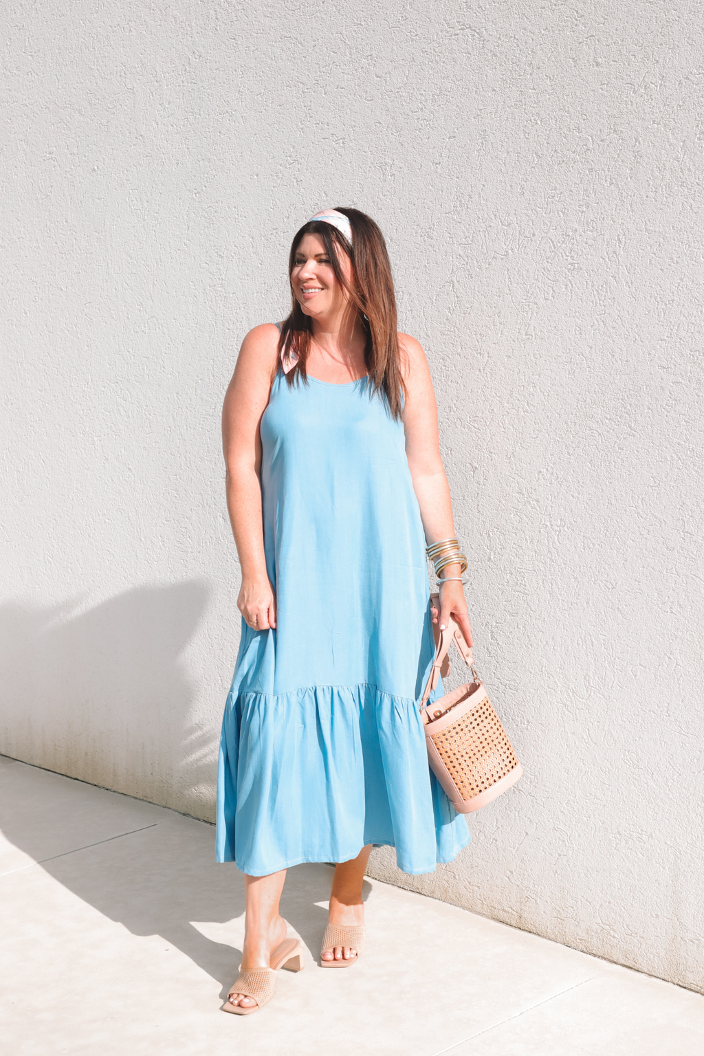 Flowy Maxi Dress in Blue Denim Purplish Diva