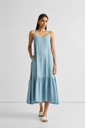 Flowy Maxi Dress in Blue Denim Purplish Diva