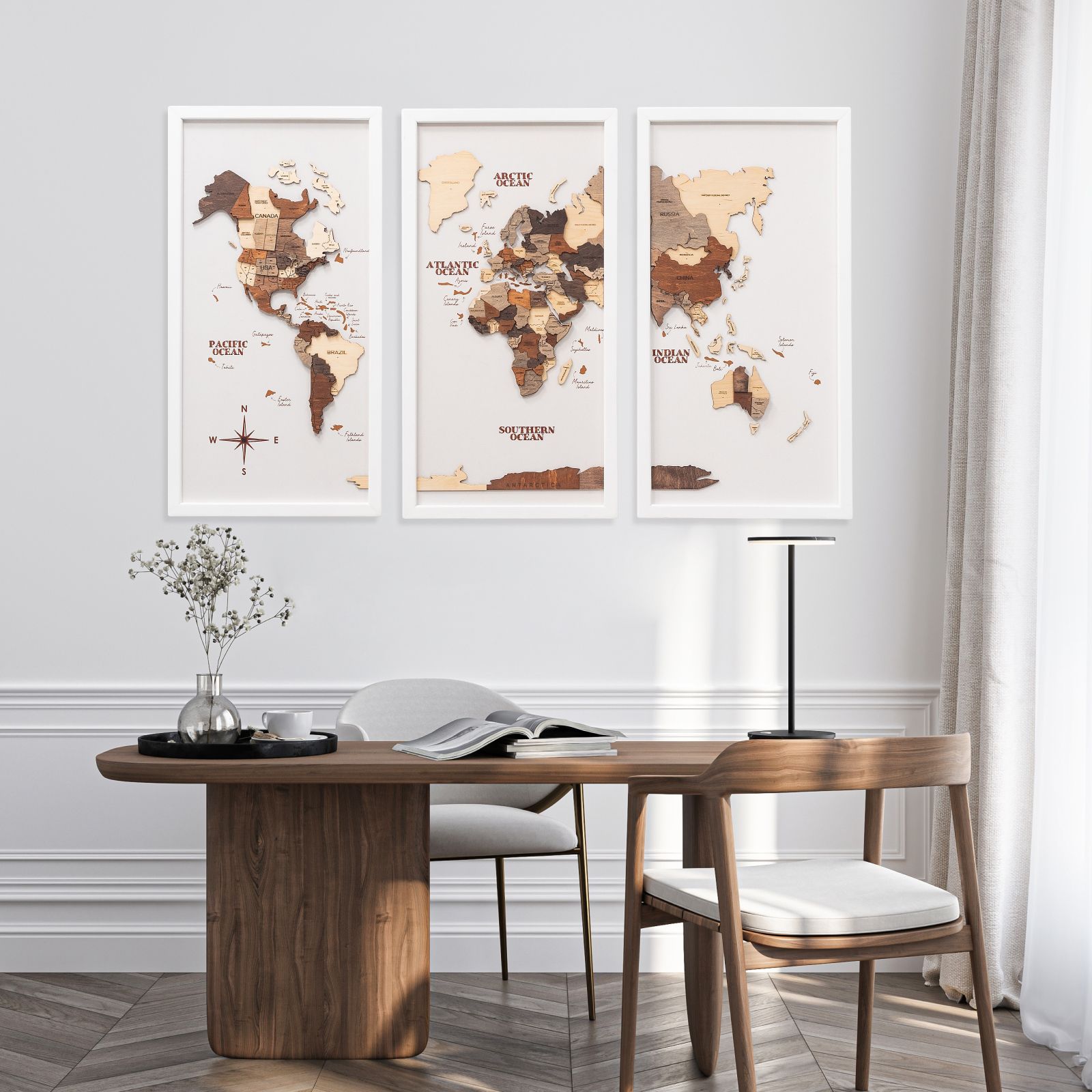 3D Wooden Triptych World Map Multicolor Enjoy The Wood
