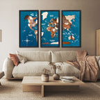 3D Wooden Triptych World Map Multicolor Enjoy The Wood