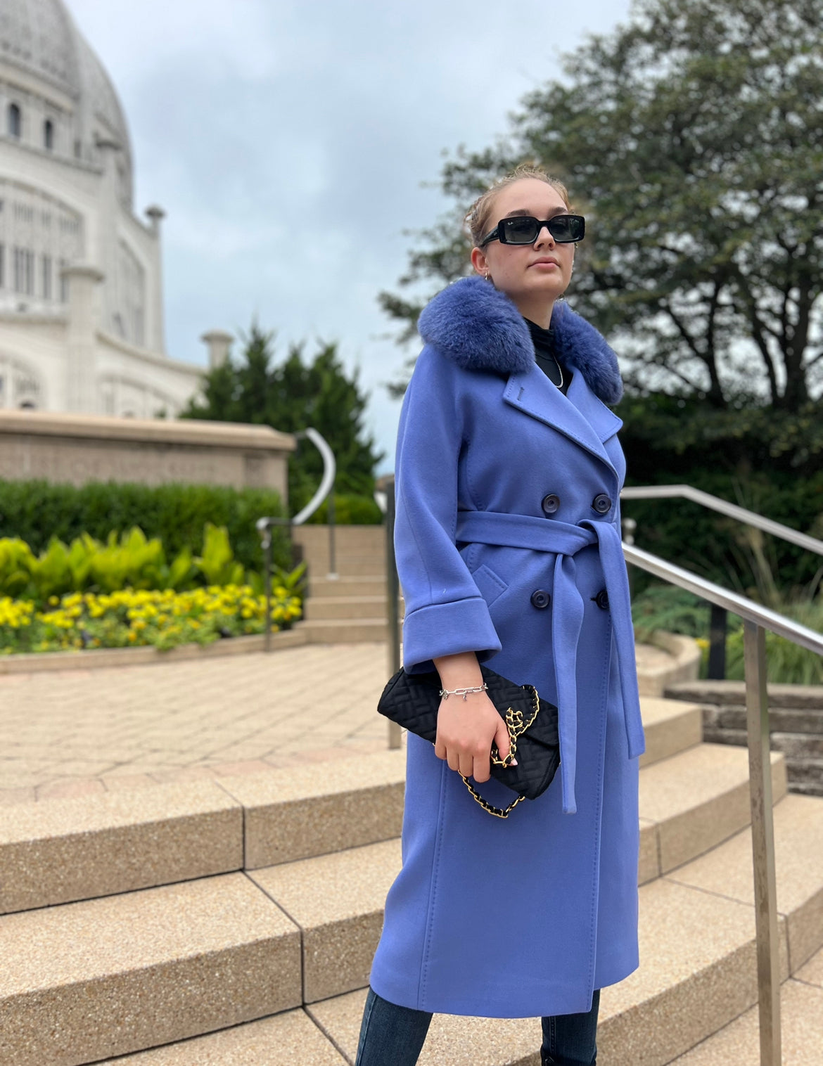 Genuine Polar Fox Collar Cashmere Wool Coat - SJB-DIAMOND ELITES