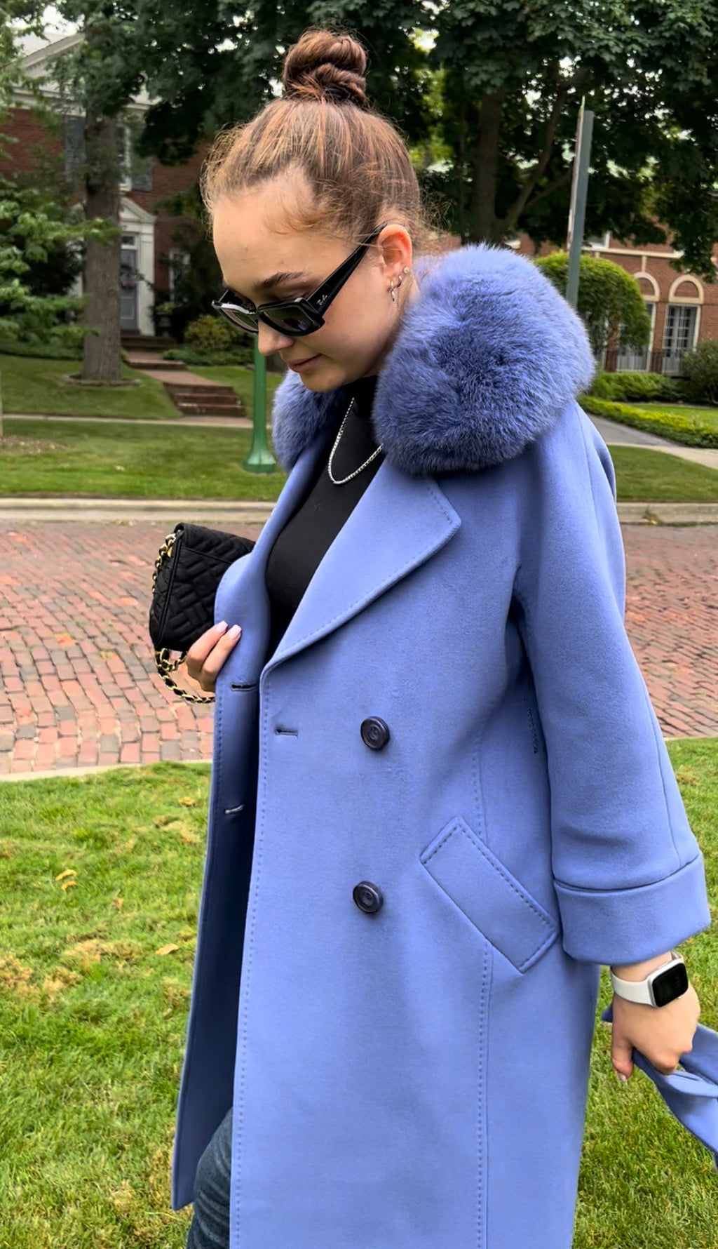 Genuine Polar Fox Collar Cashmere Wool Coat - SJB-DIAMOND ELITES