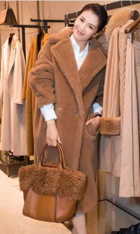 Long Winter Cashmere Lamb Winter Coat Pi-Mart