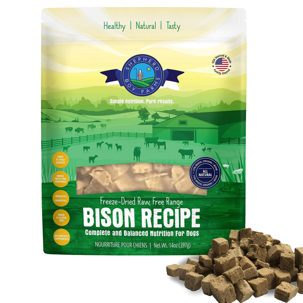 Shepherd Boy Farms Freeze Dried Raw Dog Food (Bison Recipe) All Natural Raw Dog Food 14 oz Bag Freeze-Dried Dog Food Made in USA High in Protein Raw Nutrition Food Topper or Complete Meal Lootquake LLC