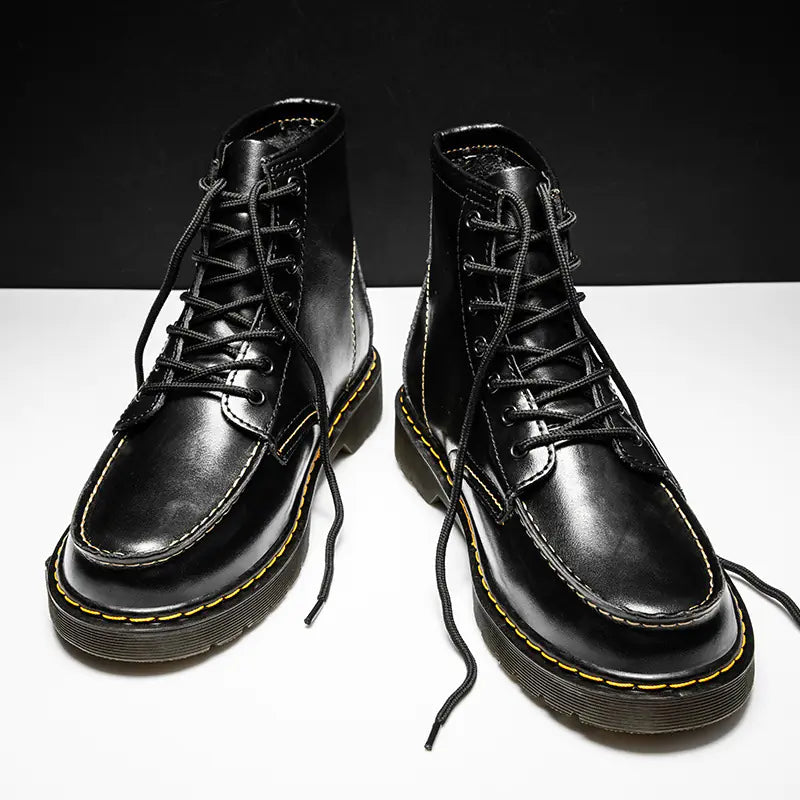 Men's High-Top Cowhide Martin Trendy Tooling Boots Pi-Mart
