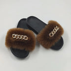 Plush Imitation Fox Fur Flip Flops Fashion Slippers Pi-Mart