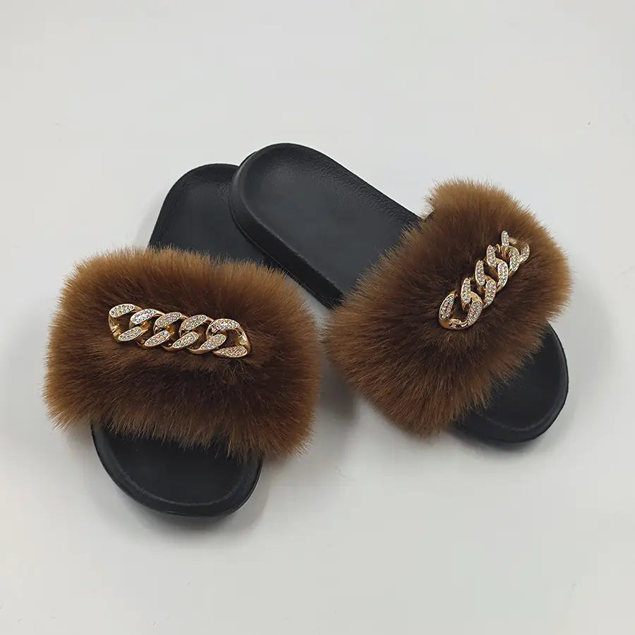 Plush Imitation Fox Fur Flip Flops Fashion Slippers Pi-Mart