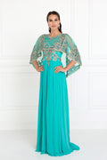 Chiffon A-Line Long Dress with Embroidered Cape Sleeves Purplish Diva