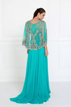 Chiffon A-Line Long Dress with Embroidered Cape Sleeves Purplish Diva