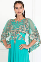 Chiffon A-Line Long Dress with Embroidered Cape Sleeves Purplish Diva
