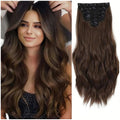 REAUTCOORS Clip in Hair Extensions Long Wavy Synthetic Hair Extension22 Inch 6PCS Chocolate brown (220G 4#Chocolate brown) Pi-Mart