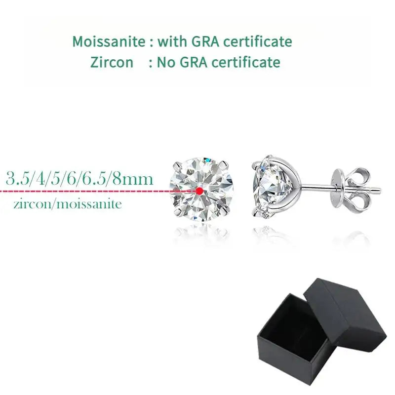 GRA GIA Certified Moissanite Stud Earrings 0.2-2CT VVS1 4-Claw Sterling S925 BandsCo Straps