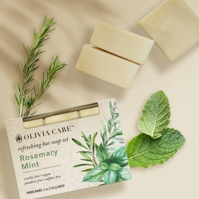 Olivia Care Rosemary Mint Bar Soap Set 5oz/3ct - New This is Beauty US