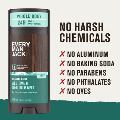 Every Man Jack All Over Solid Deodorant Coastal Surf 2.6oz - Imperfect Container This is Beauty US