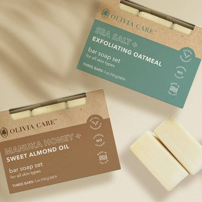 Olivia Care Bar Soap Set - Manuka Honey + Sweet Almond Oil 15oz/3ct - New This is Beauty US