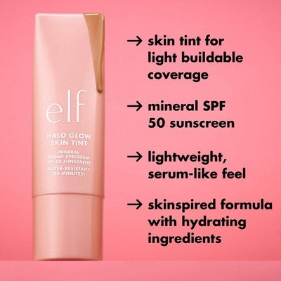 e.l.f. Halo Glow Skin Tint Light Coverage Foundation SPF 50 7 Medium Warm 1 fl oz - Imperfect Box This is Beauty US