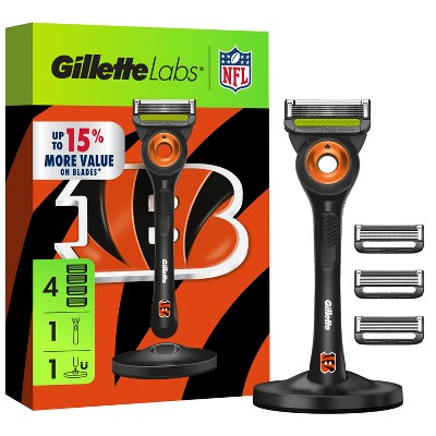 Gillette Labs Mens Special NFL Bengals Edition Shaving Razor with 4 Refills and Magnetic Stand - New This is Beauty US