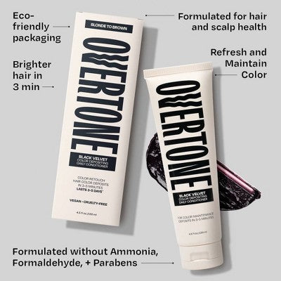 Overtone Black Velvet Daily Conditioner- Semi-Permanent Hair Color 4.5 oz - New This is Beauty US