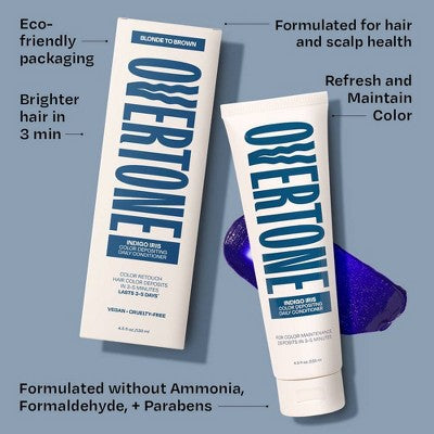 Overtone Indigo Iris Daily Conditioner- Semi-Permanent Blue Hair Color 4.5 oz - New This is Beauty US