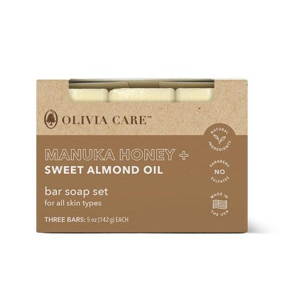 Olivia Care Bar Soap Set - Manuka Honey + Sweet Almond Oil 15oz/3ct - New This is Beauty US