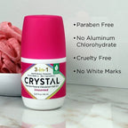 Crystal 3-in-1 Natural Mineral Roll-On Deodorant Unscented 2.25 fl oz - New This is Beauty US