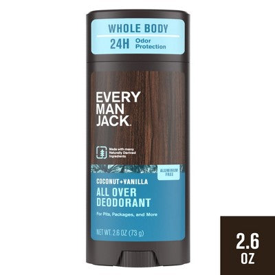 Every Man Jack All Over Solid Deodorant Coconut + Vanilla 2.6oz - New This is Beauty US