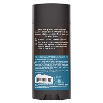Every Man Jack All Over Solid Deodorant Coconut + Vanilla 2.6oz - New This is Beauty US