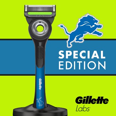 Gillette Labs Men's Special NFL Lions Edition Shaving Razor with 4 Refills and Magnetic Stand - New This is Beauty US