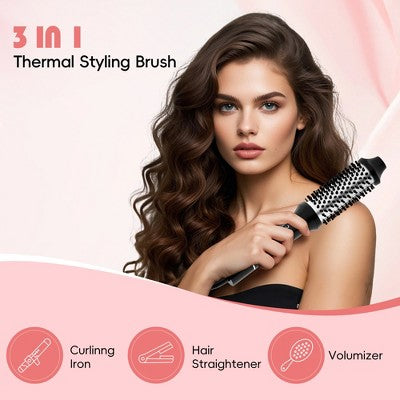 NICEBAY Heated Thermal Brush, Electric Curling Brush & Round Brush Styler with Anti-Scald Nylon Bristles - Imperfect Box This is Beauty US