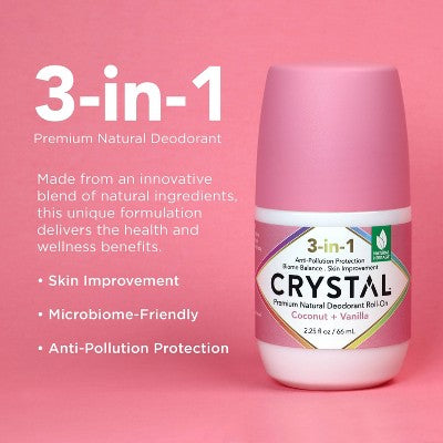 Crystal 3-in-1 Natural Mineral Roll-On Deodorant Coconut + Vanilla 2.25 fl oz - New This is Beauty US