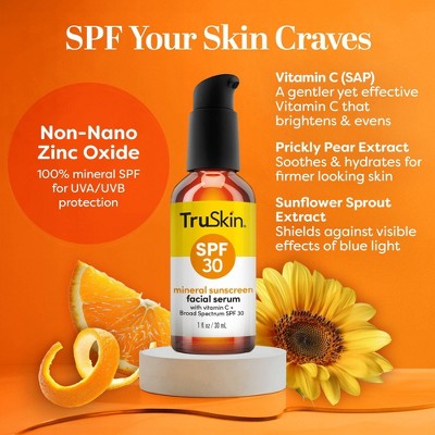 TruSkin Mineral Sunscreen Facial Serum with Vitamin C SPF 30 1 fl oz - New This is Beauty US
