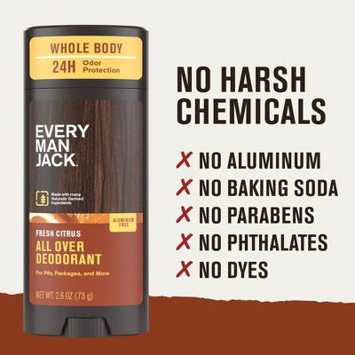 Every Man Jack All Over Solid Deodorant Fresh Citrus 2.6oz - New This is Beauty US