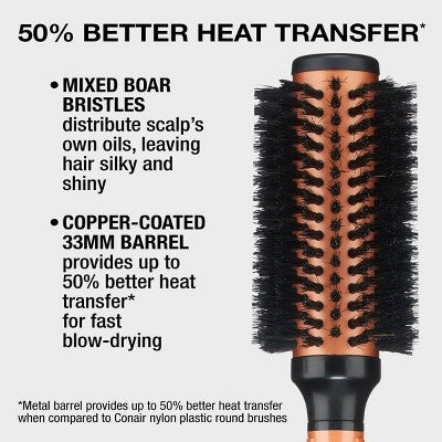 Conair Copper Pro Mixed Boar Bristle Round Hair Brush - Imperfect Box This is Beauty US