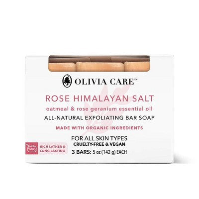 Olivia Care All-Natural Exfoliating Bar Soap Set Rose Himalayan Salt 15oz/3ct - New This is Beauty US