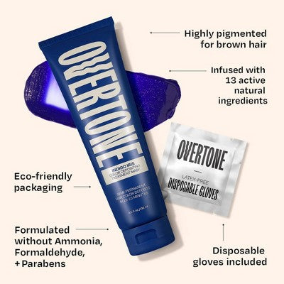 Overtone Indigo Iris Hair Mask Semi-Permanent Hair Dye & Color Conditioner Blue for Brown & Blonde Hair - New This is Beauty US