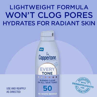 Coppertone Every Tone Sunscreen Spray SPF 50 5oz - New This is Beauty US