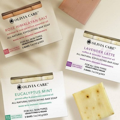 Olivia Care All-Natural Exfoliating Bar Soap Set Rose Himalayan Salt 15oz/3ct - New This is Beauty US