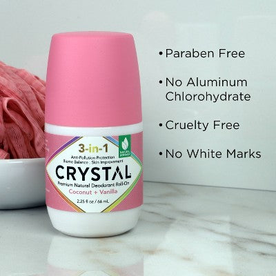 Crystal 3-in-1 Natural Mineral Roll-On Deodorant Coconut + Vanilla 2.25 fl oz - New This is Beauty US