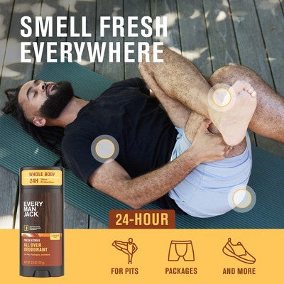 Every Man Jack All Over Solid Deodorant Fresh Citrus 2.6oz - New This is Beauty US
