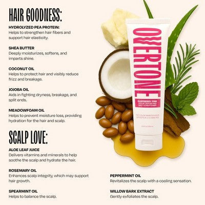 Overtone Raspberry Pink Daily ConditionerSemi-Permanent Pink Hair Color All Hair Types 4.5 oz Color-Depositing - New This is Beauty US